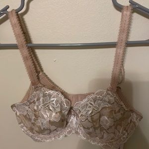 Dusty pink and white lace bra